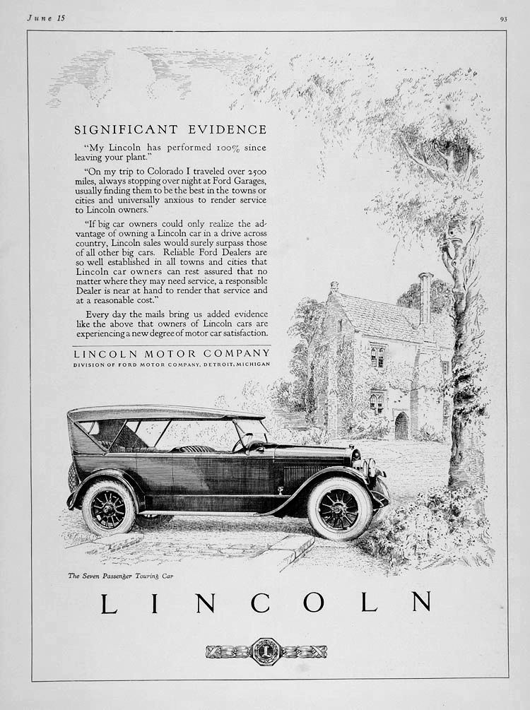 1923 Lincoln Auto Advertising
